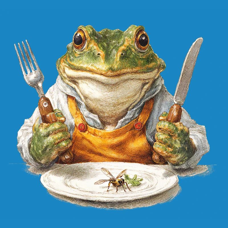 Cuisinier grenouille avec fourchette et couteau