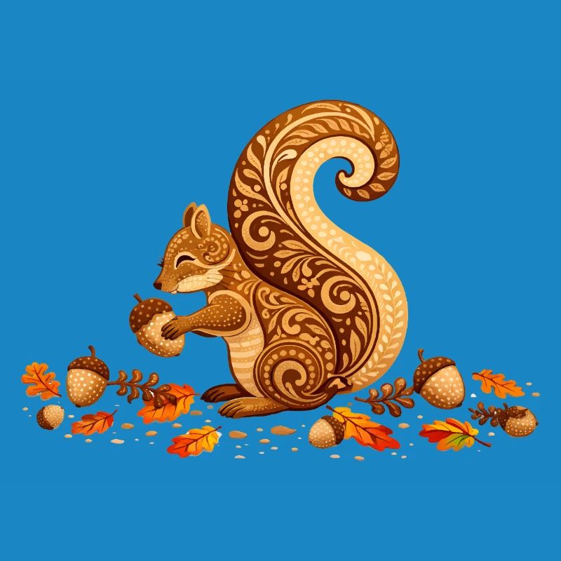 Stilisiertes Eichhörnchen mit Eichel im Herbst