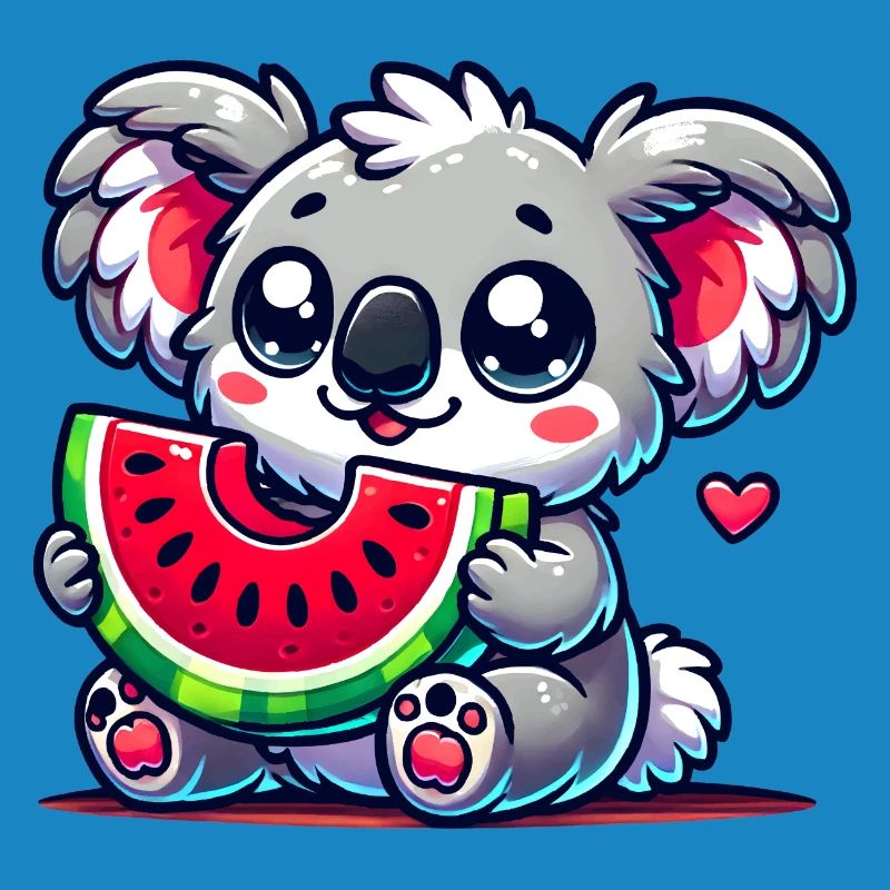 L’adorable koala déguste un morceau de pastèque