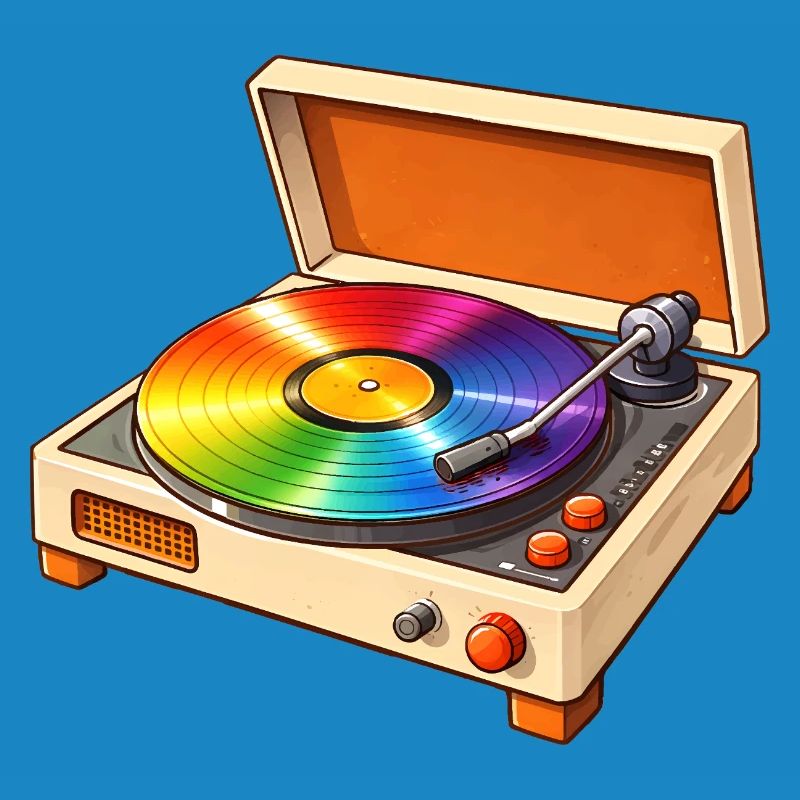 Retro turntable with rainbow record