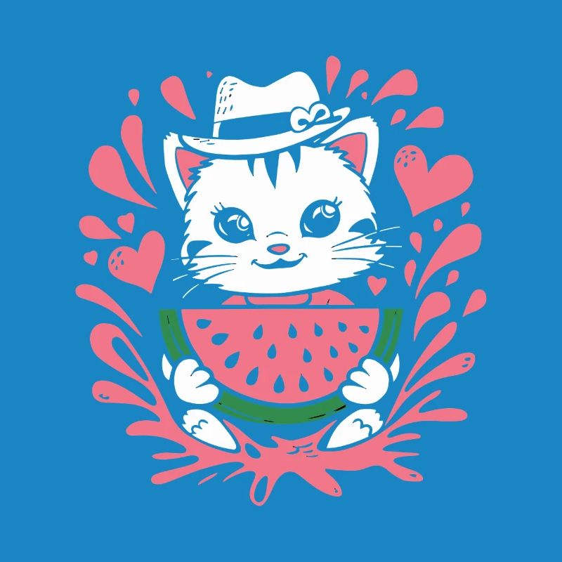 Chaton mignon avec des éclaboussures de pastèque et de cœur