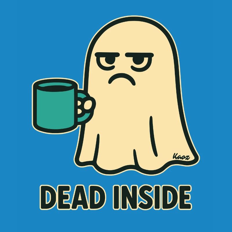 Ghost with coffee and a dead look inside