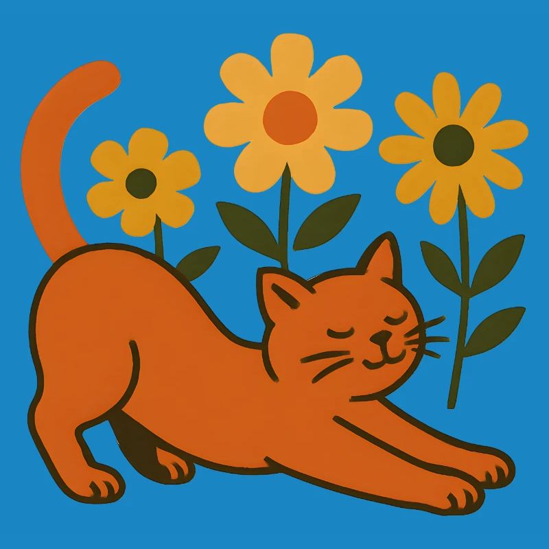 Chat orange dans une mer de fleurs