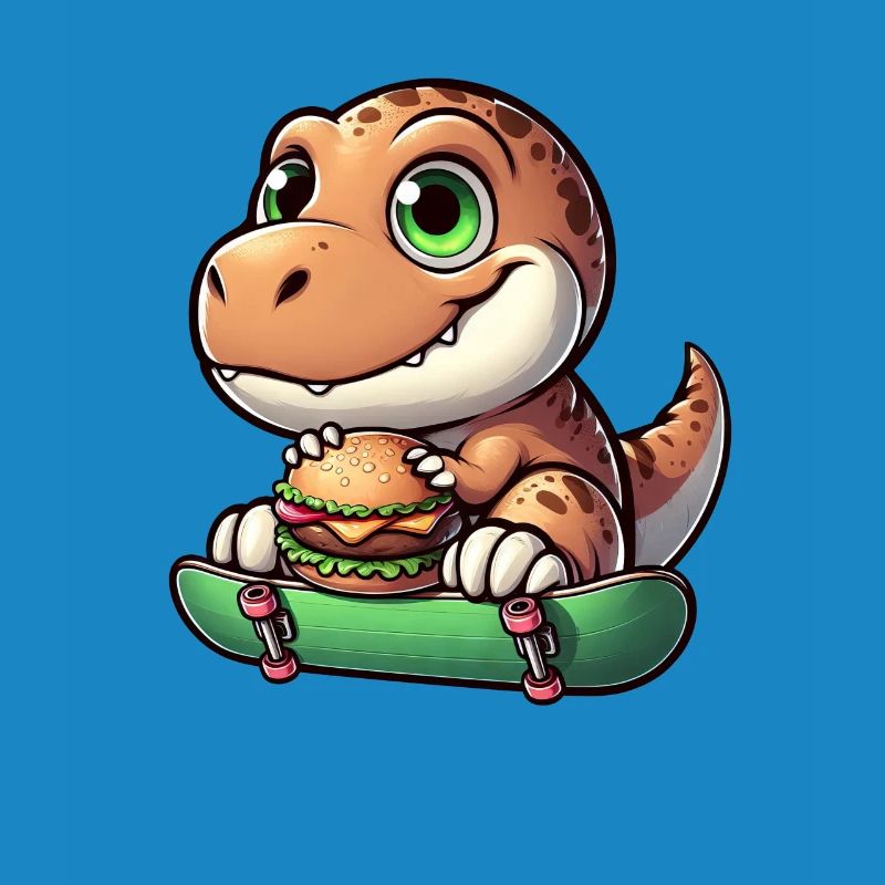 T-Rex Dinosaur Skateboard Cheeseburger Fun
