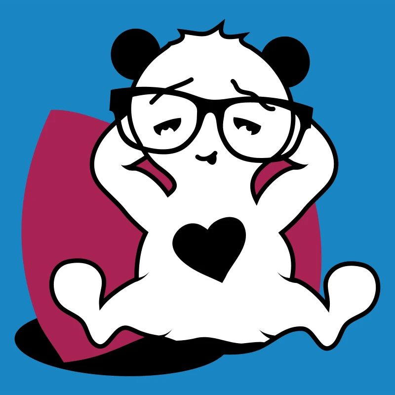 Panda mit Nerd Brille und Herz Button beim relaxen