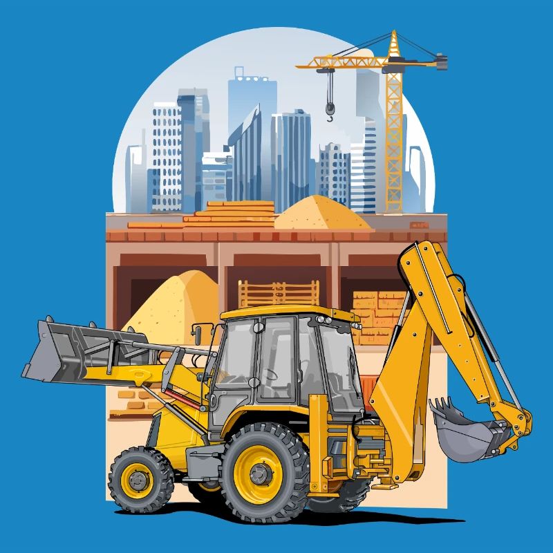 Backhoe Loader, Tractor Loader on Construction Site