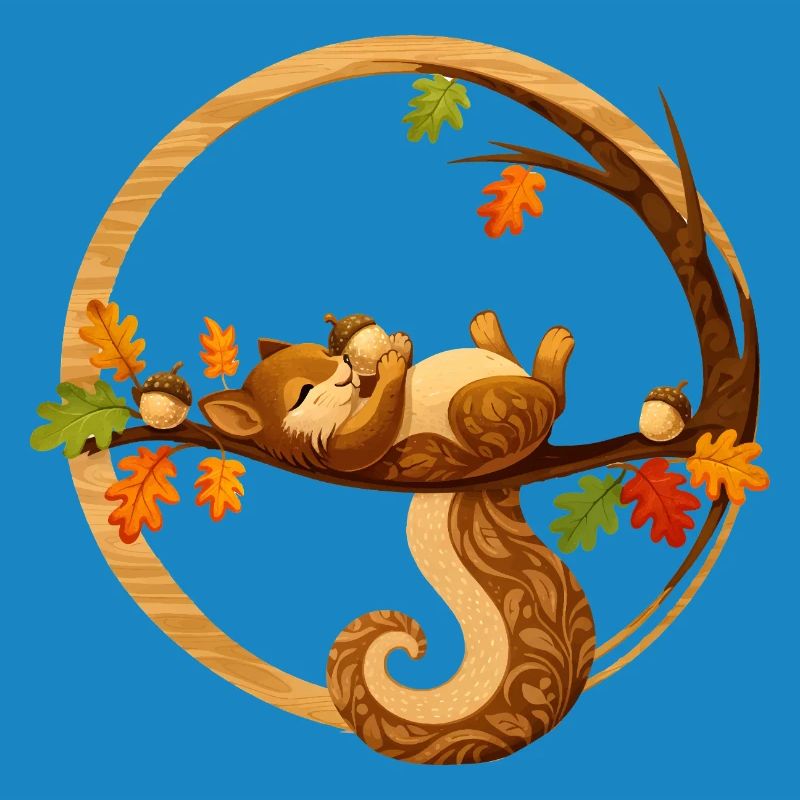 Schlafendes Eichhörnchen im Herbstkreis  