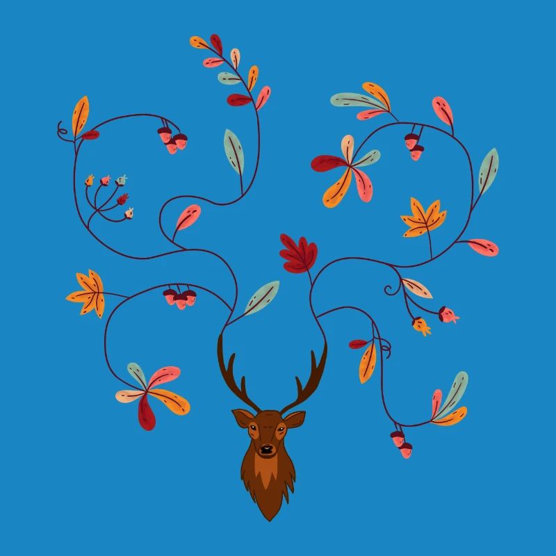 Hirsch im Herbst Geschenkidee Geweih mit Blättern