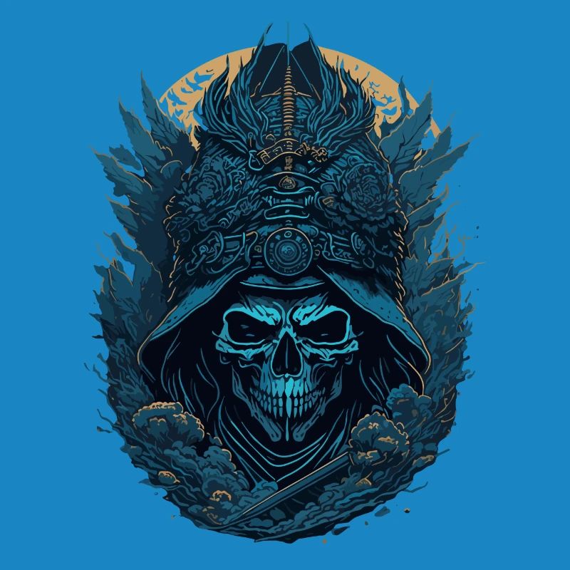 Blue Samurai Skeleton Skull - Blue Samurai Skull