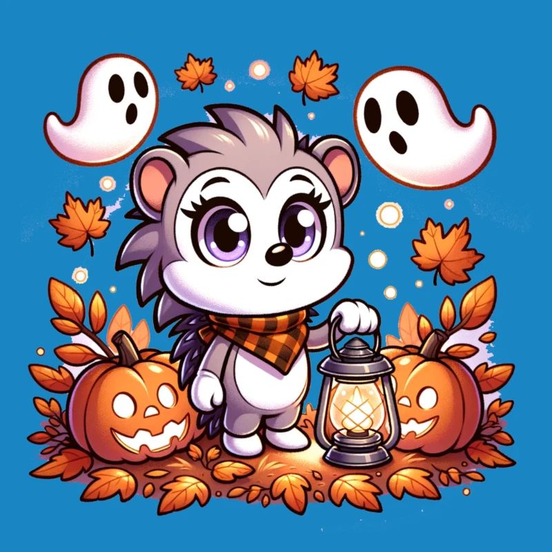 Halloween hedgehog with cute ghosts