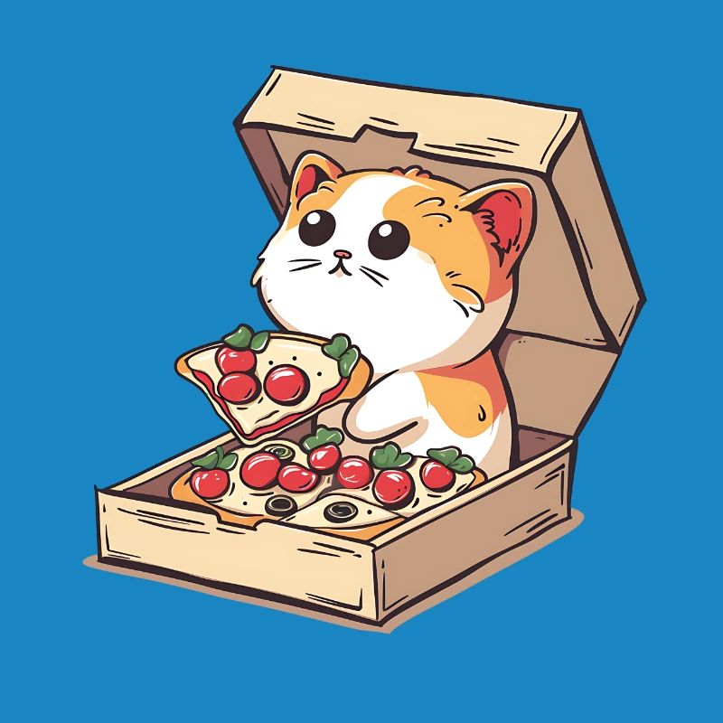 Cat Inside a Pizza Box Holding a Pizza Slice