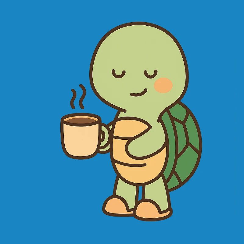 Turtle with a cup of coffee (left)