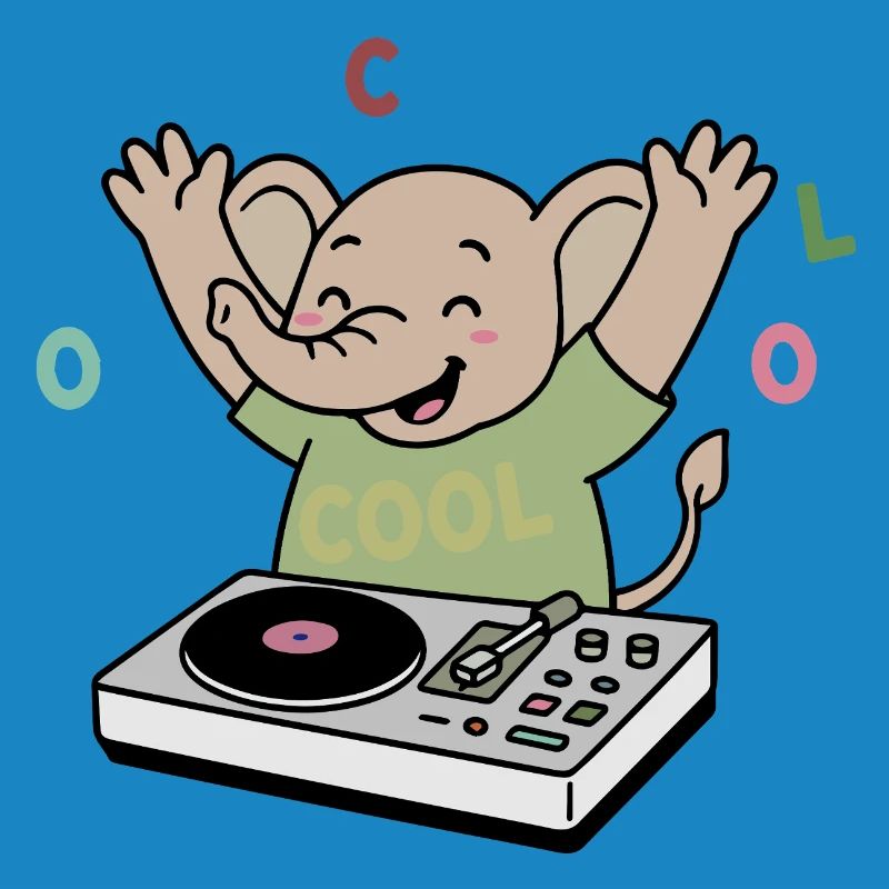 Dancing cheerful elephant partying as a DJ