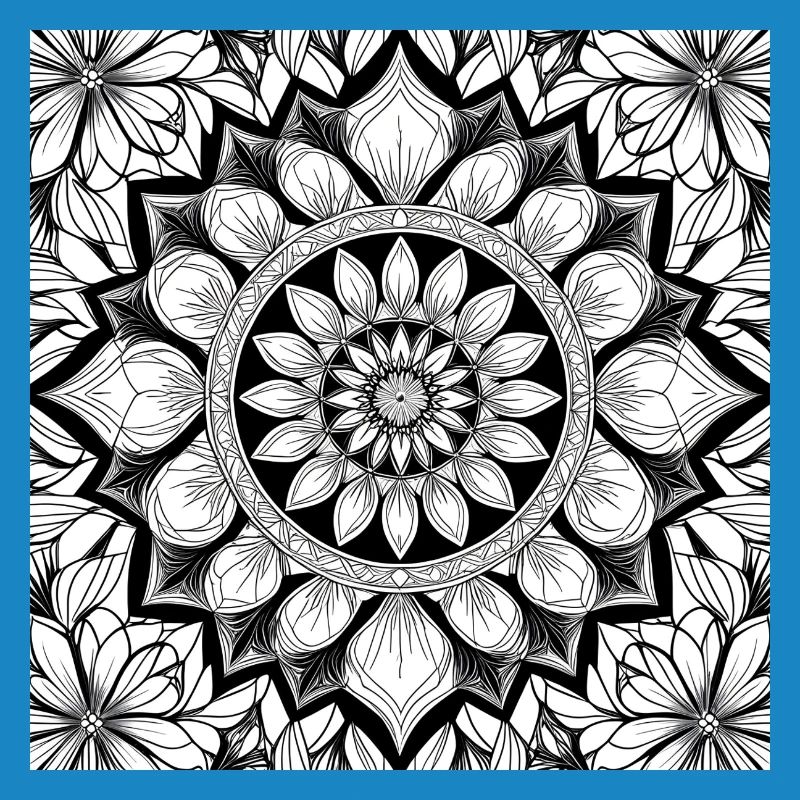 Floral Pattern Mandala Black White