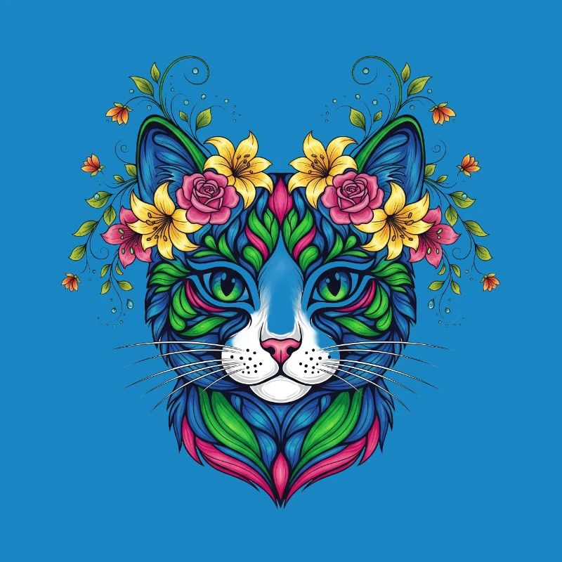 Chat avec des fleurs