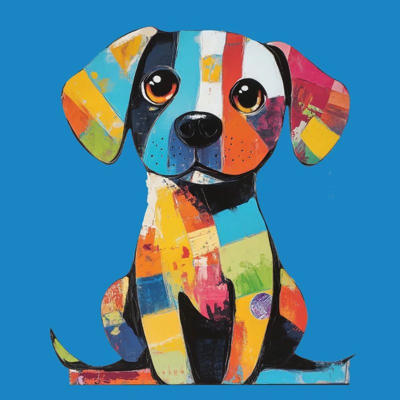 Patchwork coloré, chien coloré