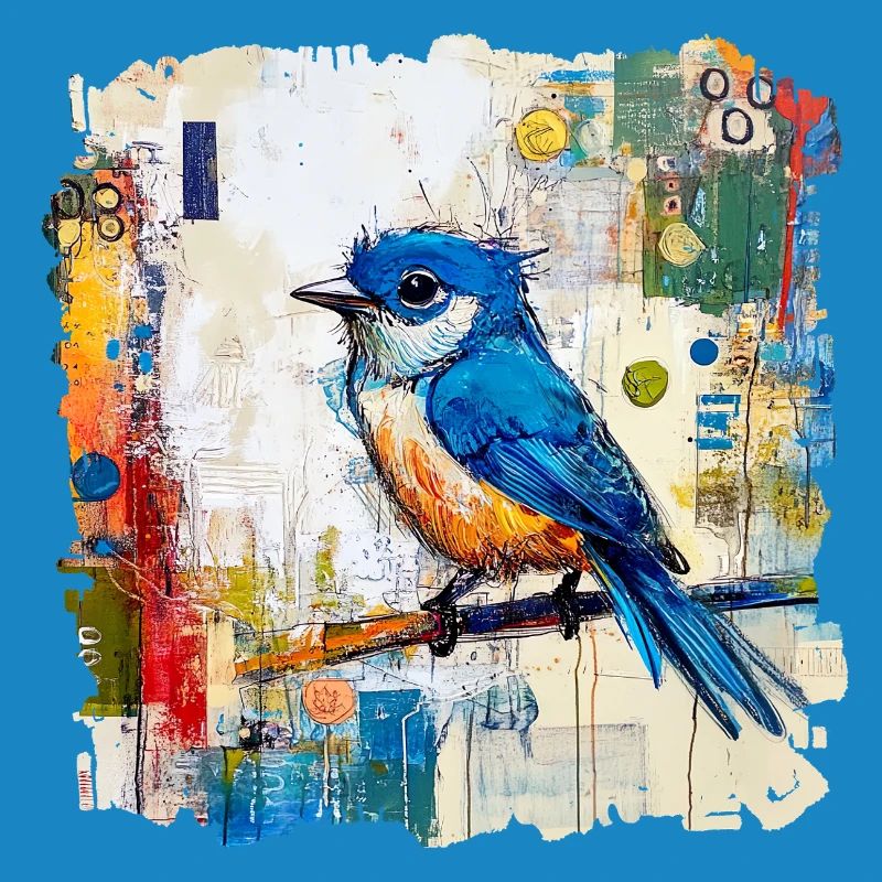 Blauer Vogel im abstrakten Farbmeer