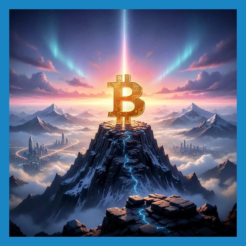 Bitcoin summit light over mountain range