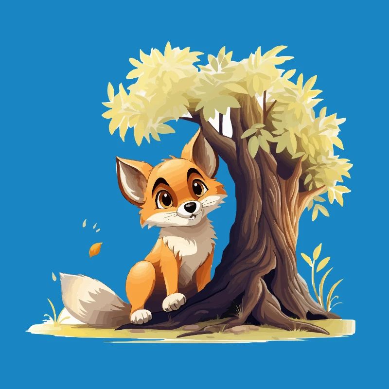 Forest fox on the golden tree