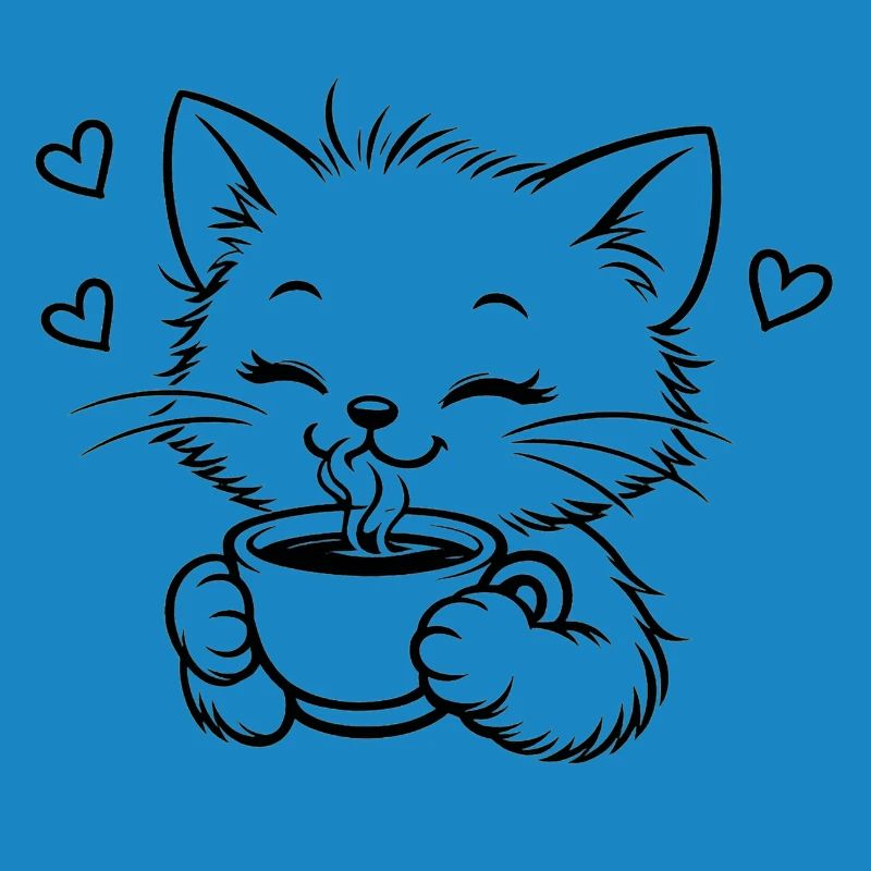 Kitten drinks coffee cuddle magic