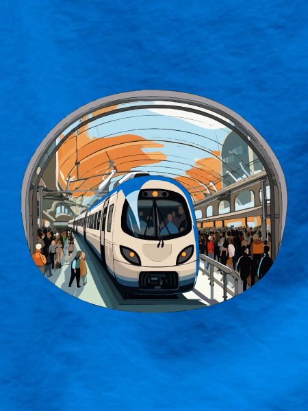 Zug am Orangendrahtbahnhof