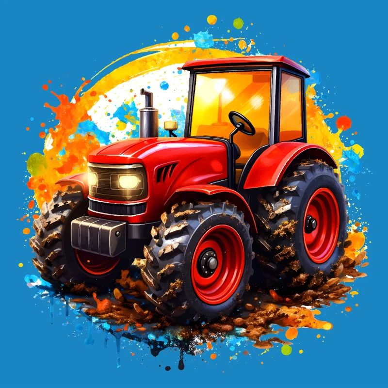 Red tractor with paint splashes