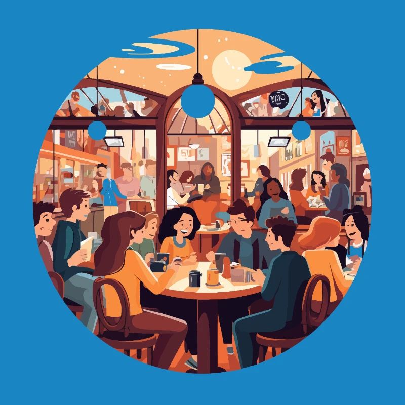 Conversations dans un café à la lumière du soir