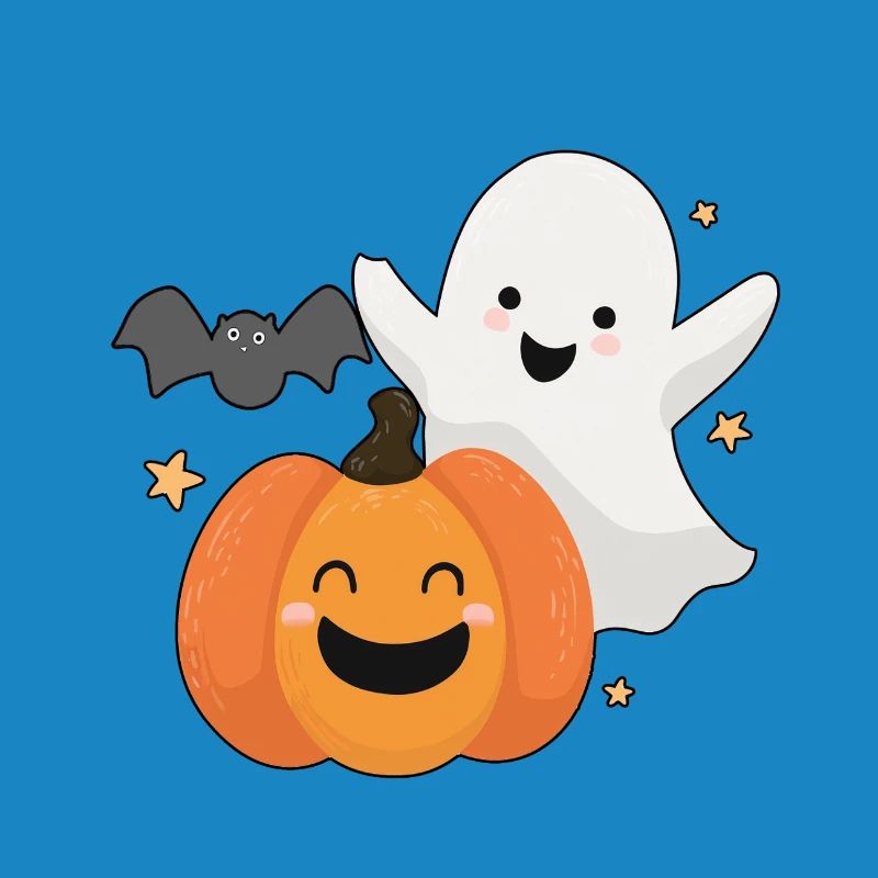 Fun ghost, pumpkin and bat