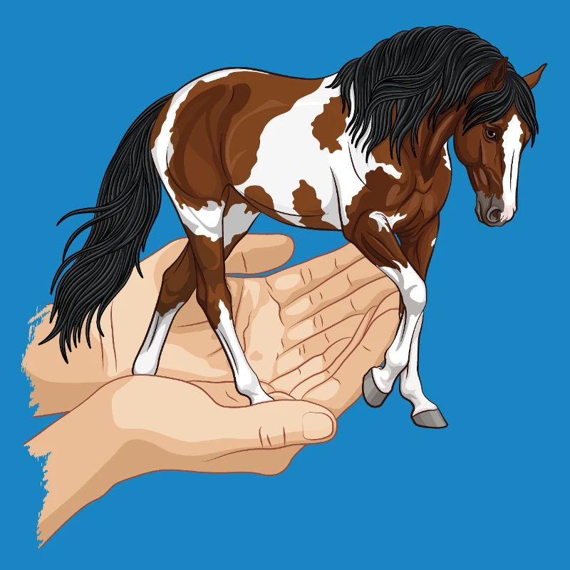 A piebald horse that comes out with two joined hands
