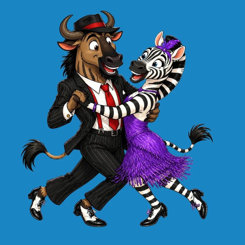 Wildebeest and Zebra in Elegant Swing Dance