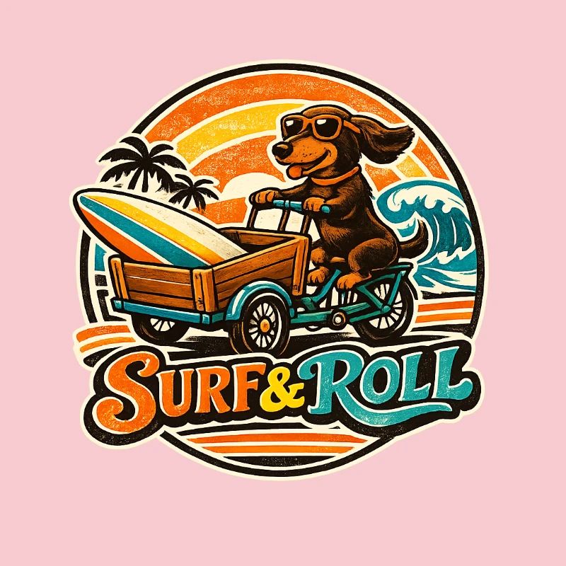 Surf & Roll Dachshund with Surfboard