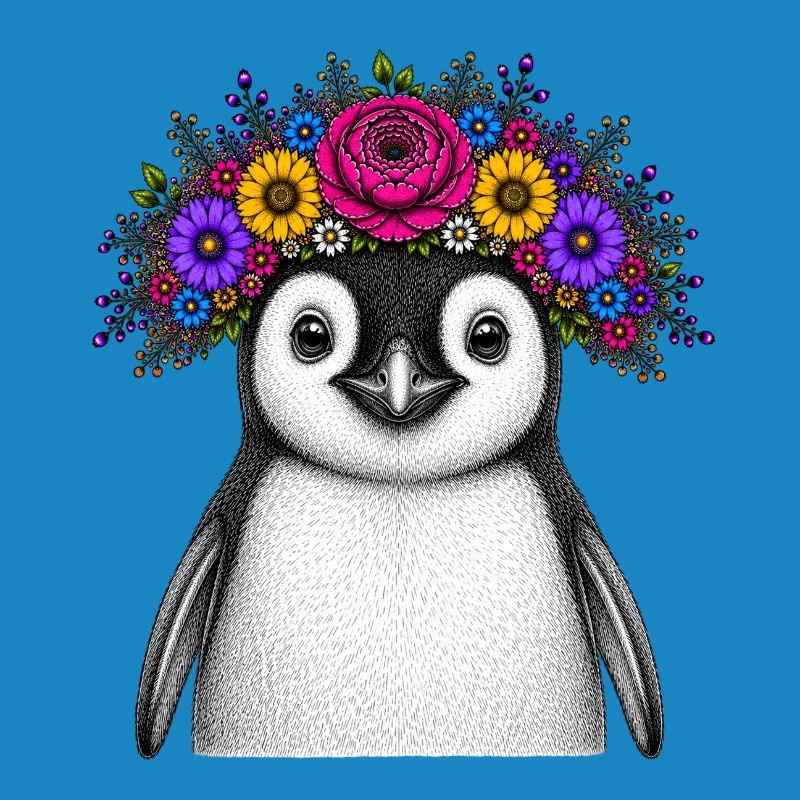 Pinguin mit Blumenkrone