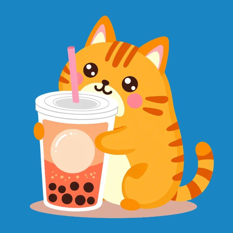 Cute Kawaii Cat with Bubble Tea