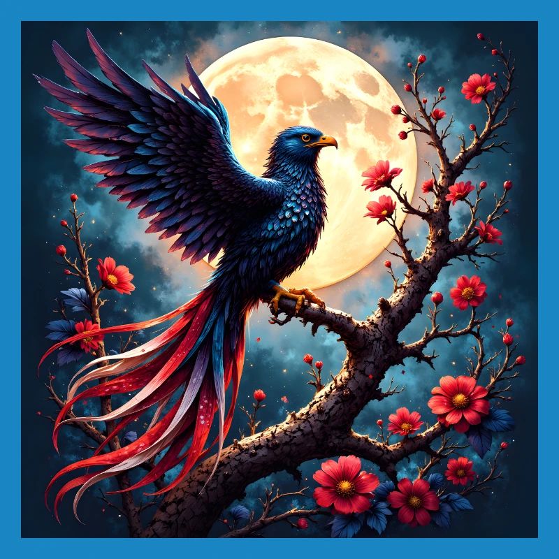 Blauer Phönix unter Vollmond