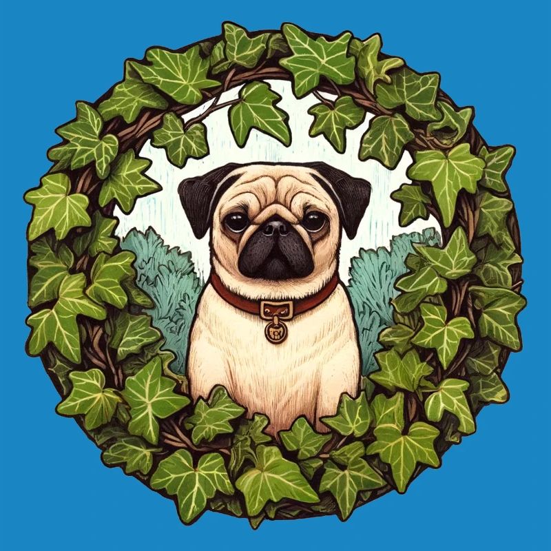 Mops im Efeukranz
