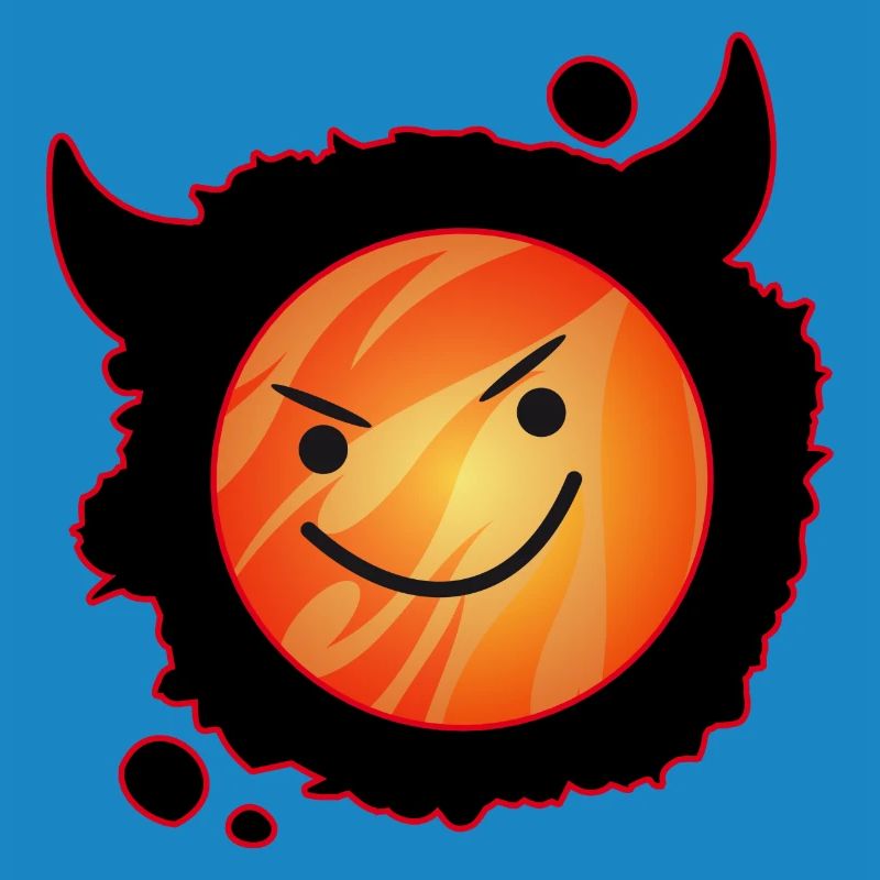 cute devil in flames and glowing face