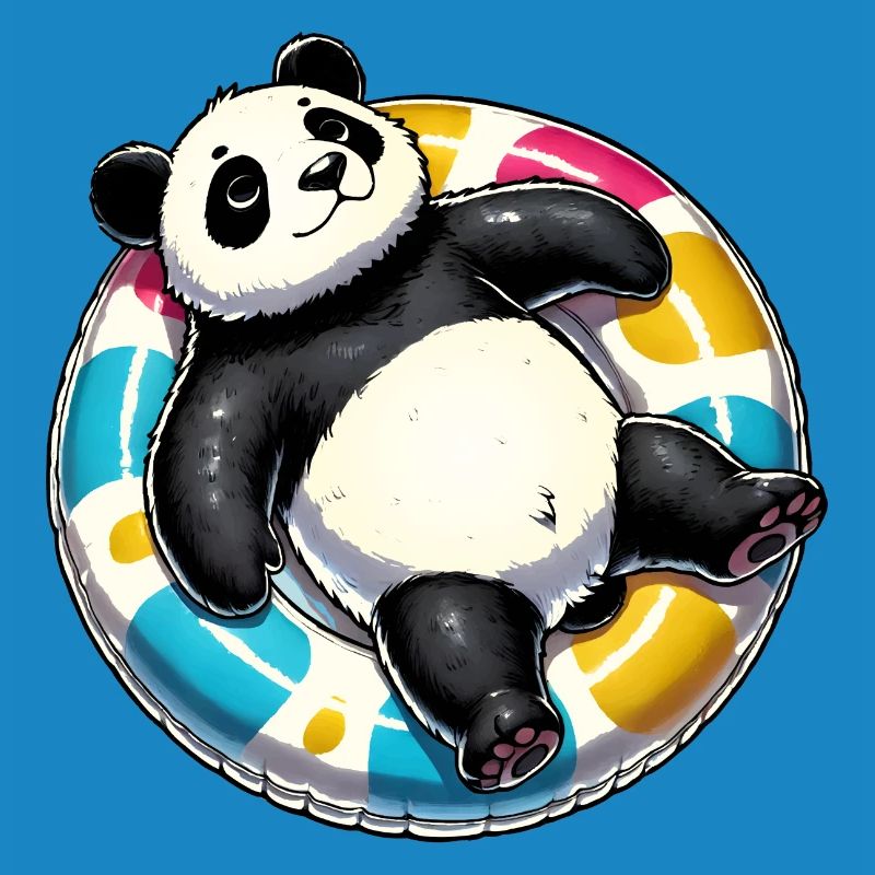 A relaxed panda on a swimming ring