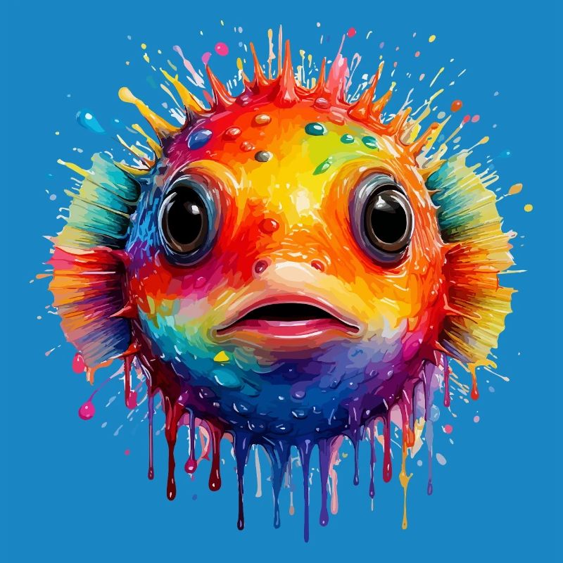 Farbexplosion Pufferfisch Kunstdruck