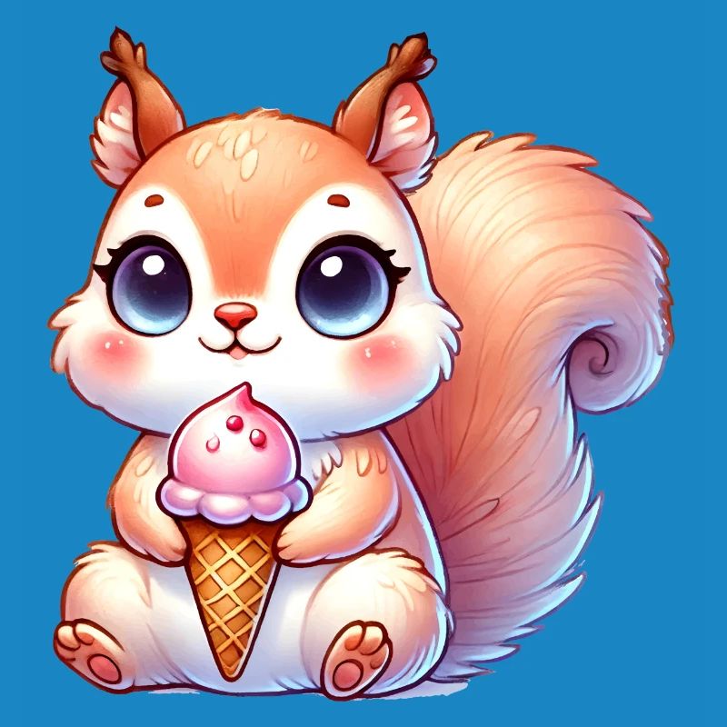 Das niedliche Eichhörnchen genießt ein buntes Eis