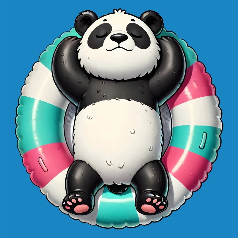 A relaxed panda on a swimming ring