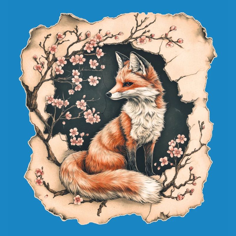 Fox with cherry blossoms