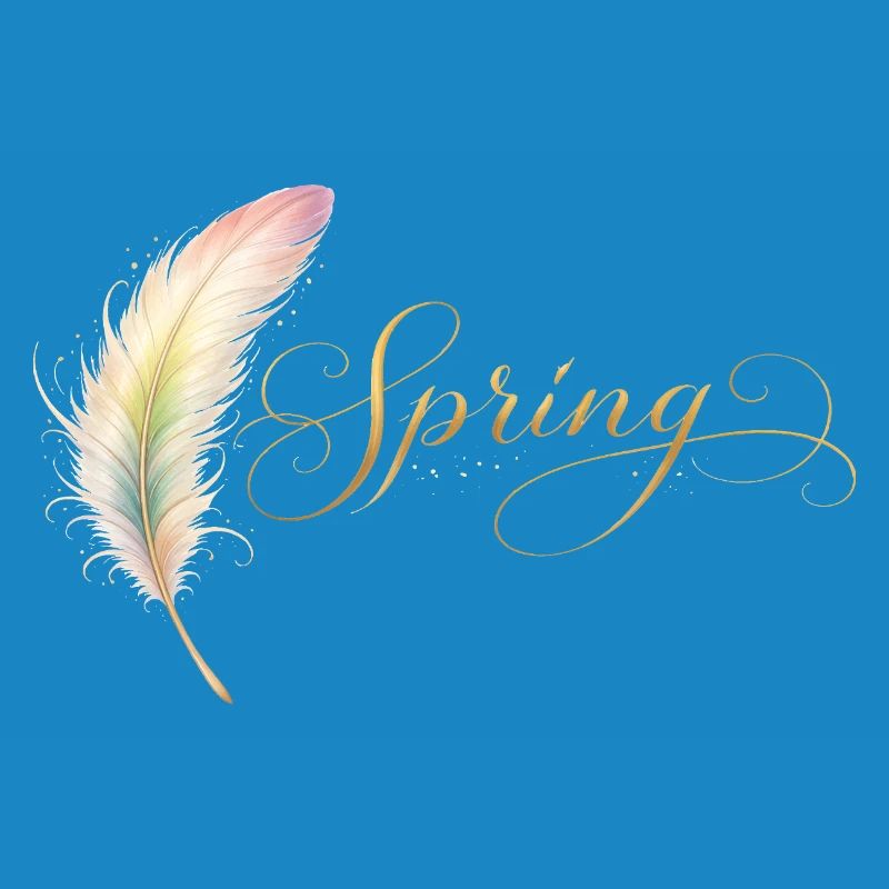 Spring Lettering with Feather Elegant Design