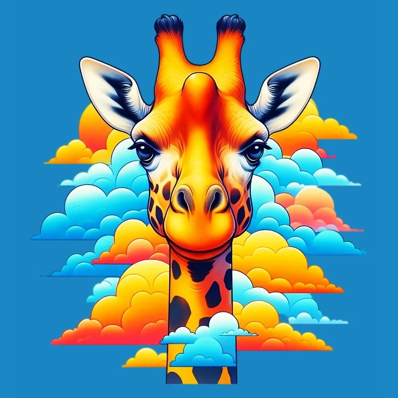 Giraffe with head in cloud clouds