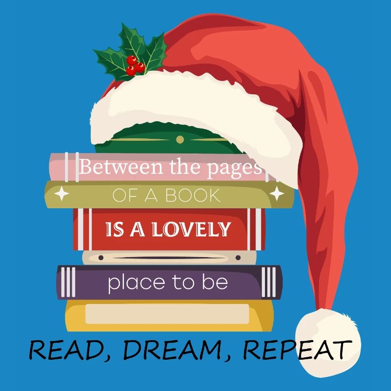 Book Stack with Christmas hat