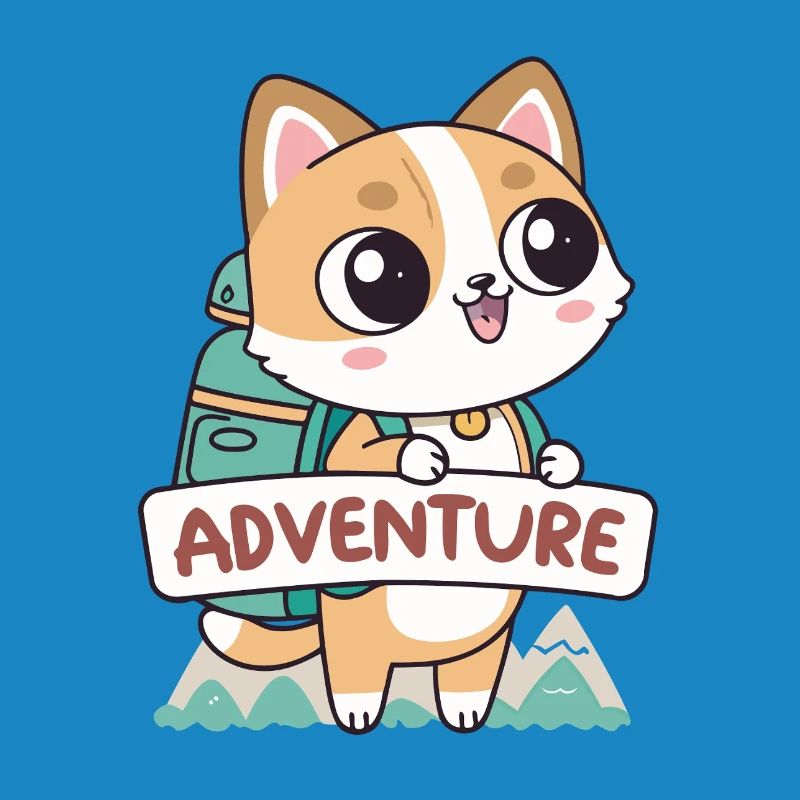 Chat aventurier mignon et sac à dos
