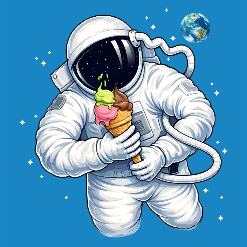 Astronaut mit Eiscreme im Weltall 