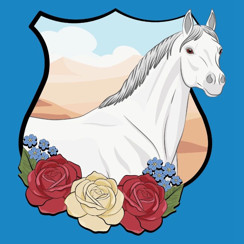 Un cheval Abbayan avec des fleurs dans un écusson