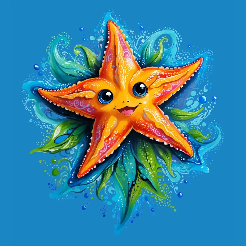 Étoile de mer jaune joyeuse dans le vortex bleu