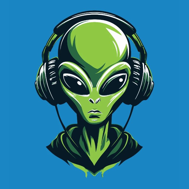 Alien mit Kopfhörern – Minimalistic Techno design