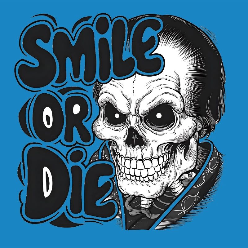 Vampirskelett mit Text Lächeln oder Sterben